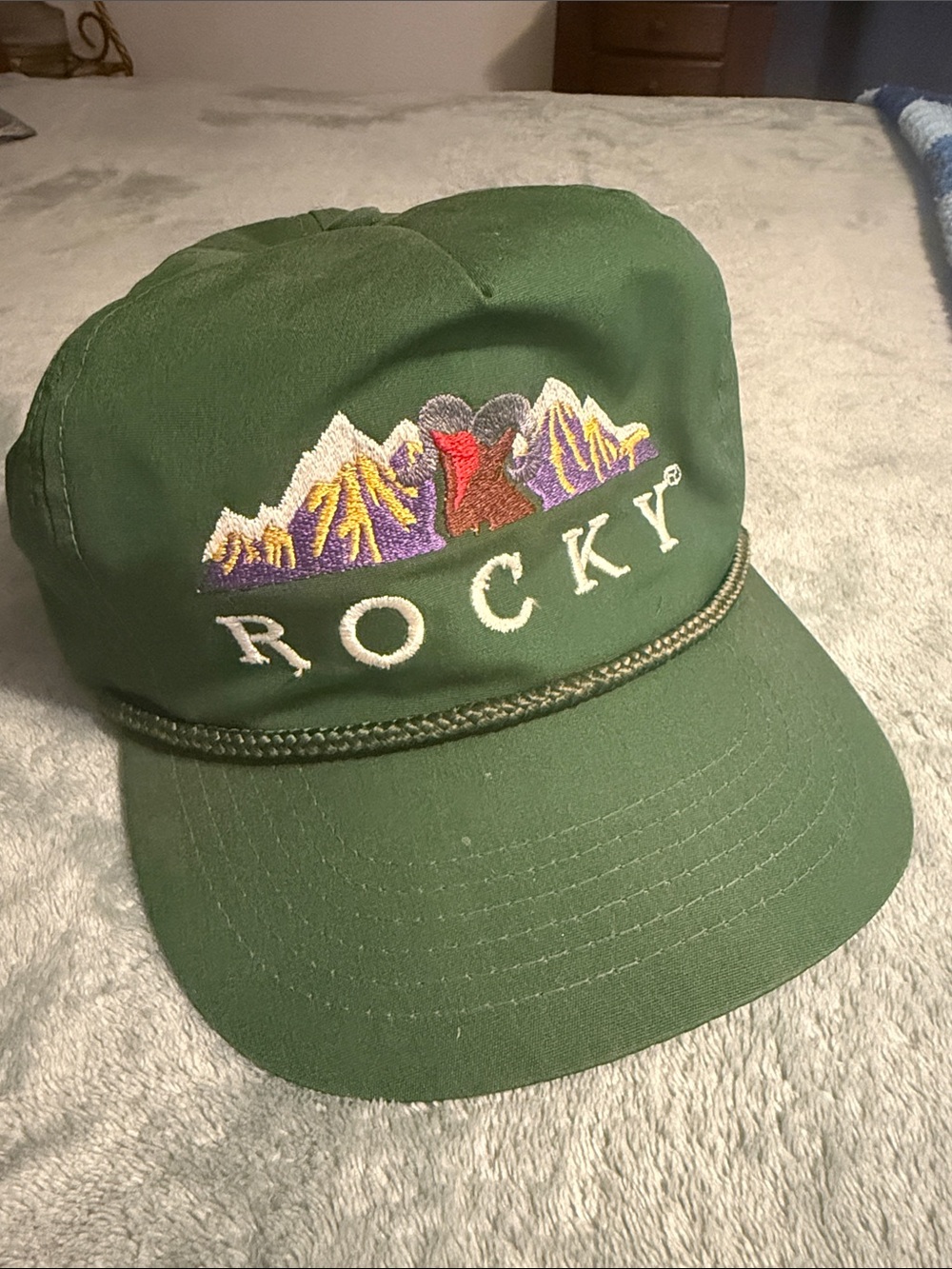 Rocky Dark Green Mountain Rope-Trim Cap